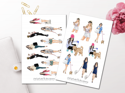 Girls With Dogs Sticker Set